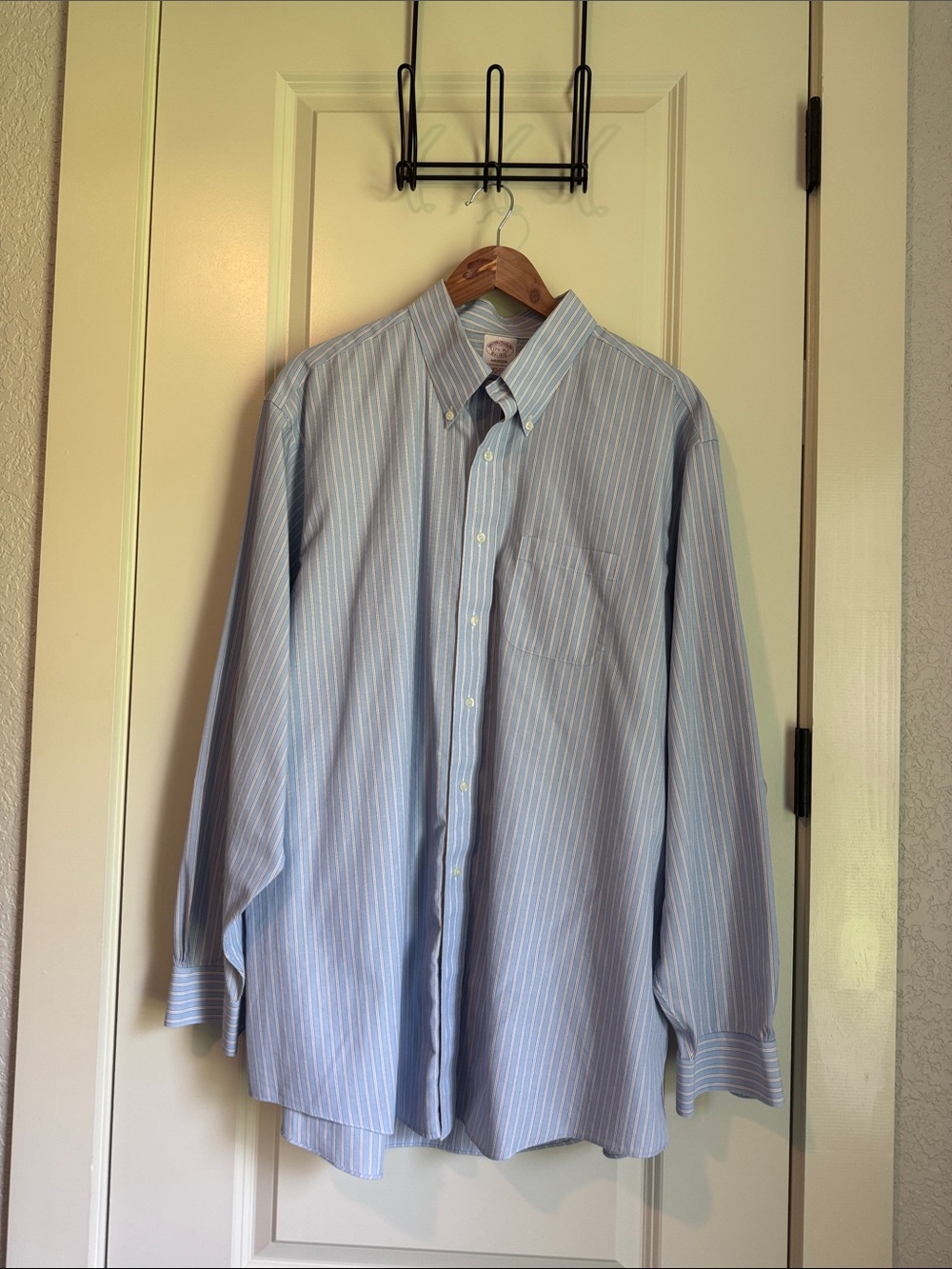 Brooks Brothers Blue, White and Red Pinstripe Button-Down Dress Shirt